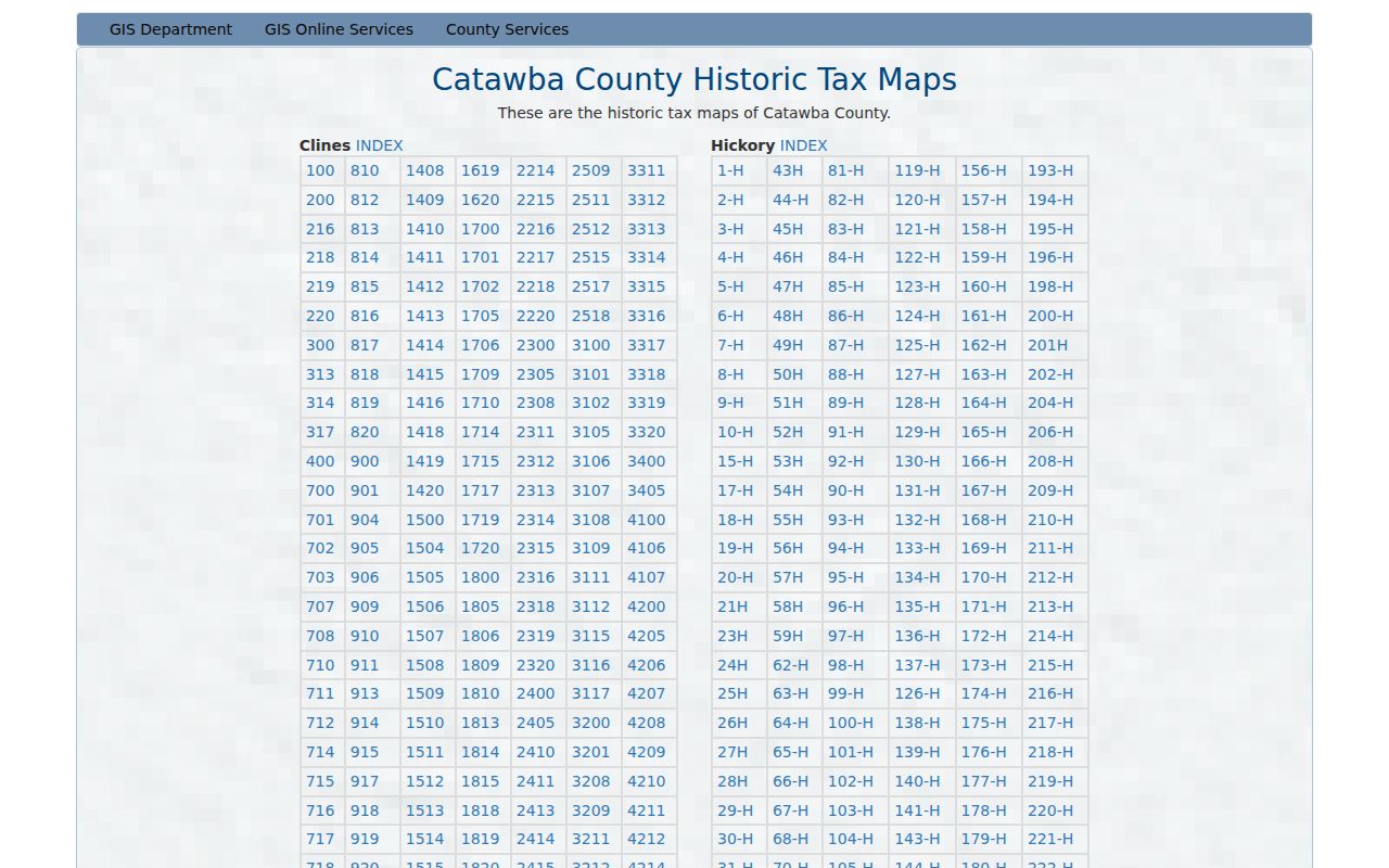 Hickory previous residents historic tax-map index for address research