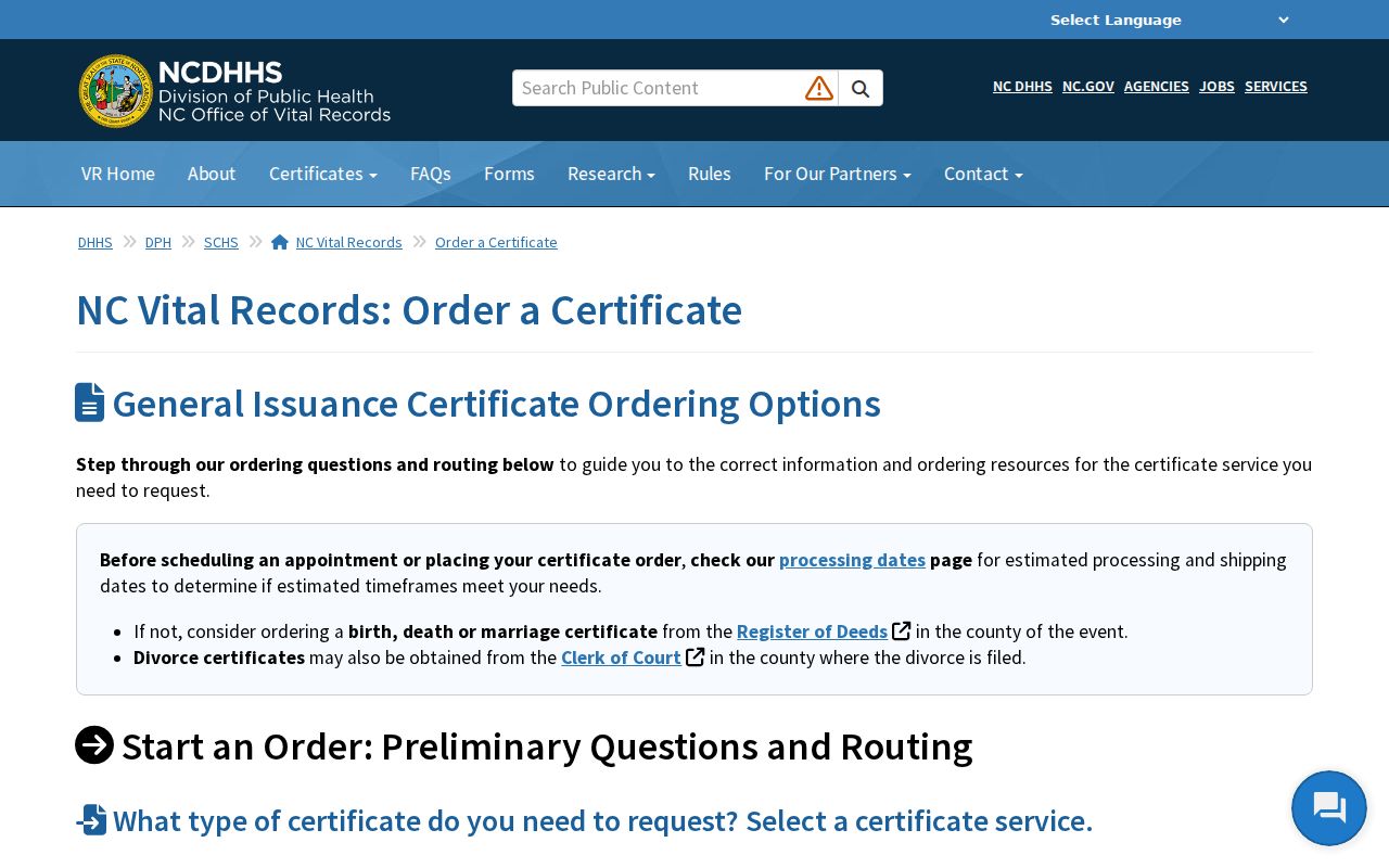 Hickory resident lookup view of North Carolina Vital Records order choices