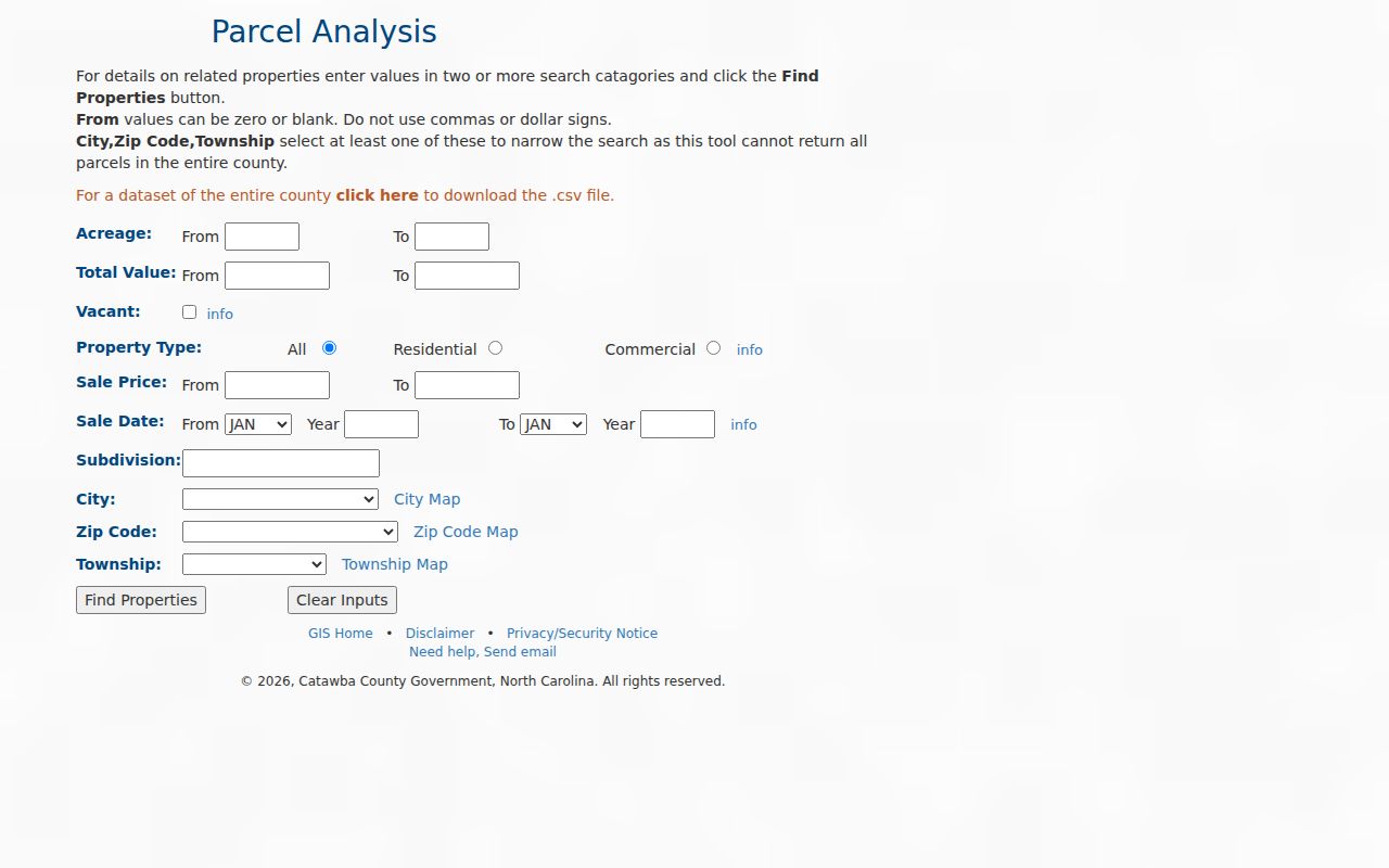 Hickory ZIP code directory Catawba GIS Parcel Analysis filters